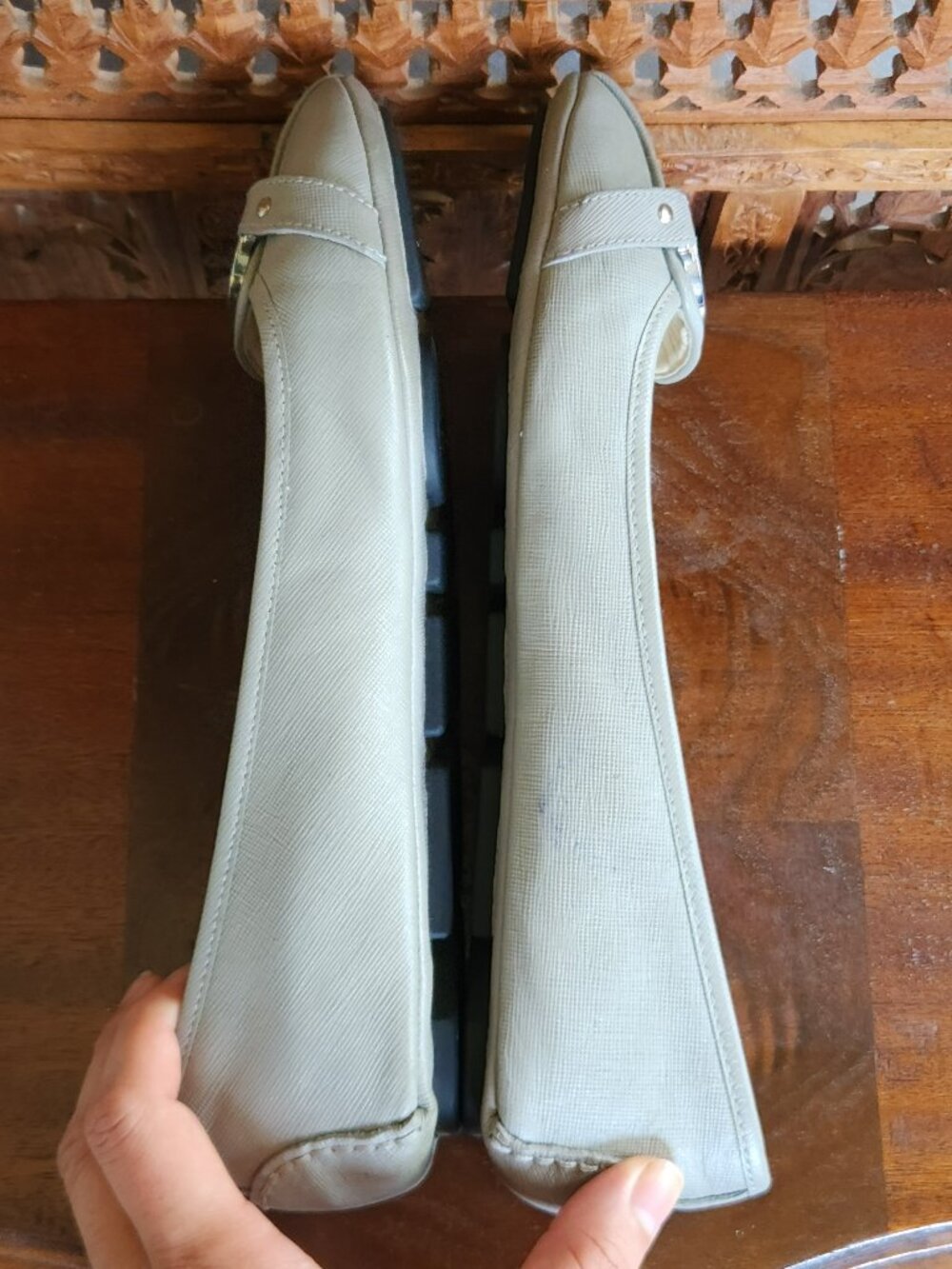 Michael - Michael Kors Fulton Moc Saffiano Leather Flats in Gray - Picture 5 of 9